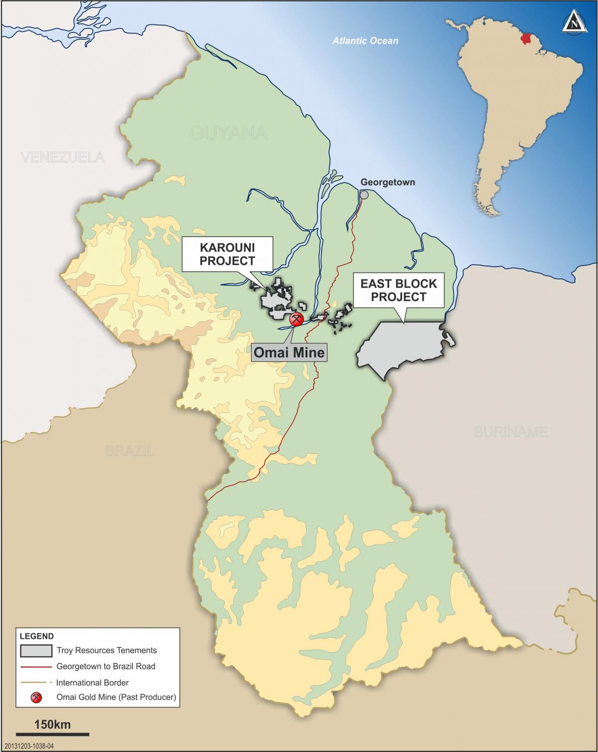 peta Guyana menunjukkan sumber daya mineral