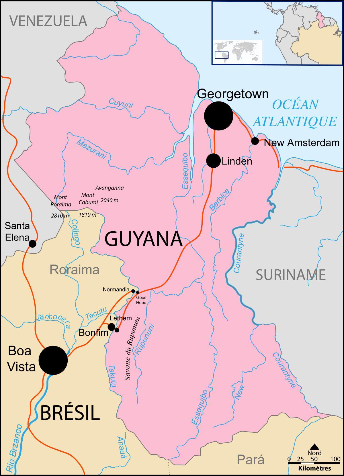peta Guyana lokasi di dunia
