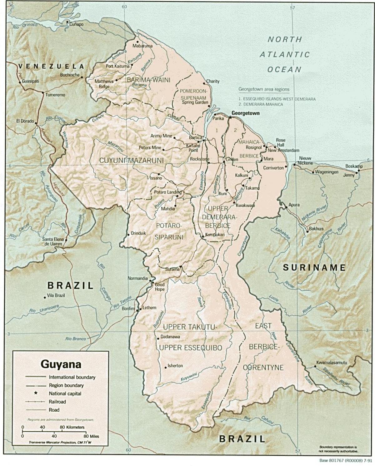 peta yang menunjukkan amerindian pemukiman di Guyana