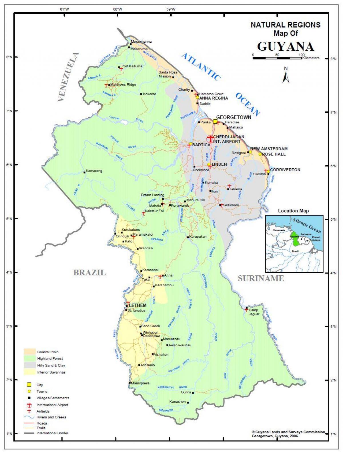 peta Guyana menunjukkan sumber daya alam