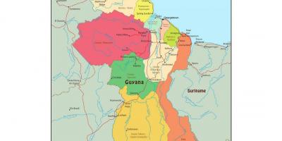 Peta Guyana menunjukkan 10 wilayah administratif