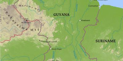 Peta Guyana menunjukkan rendahnya dataran pantai