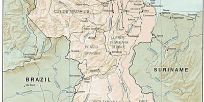 Peta Guyana menunjukkan tiga kabupaten