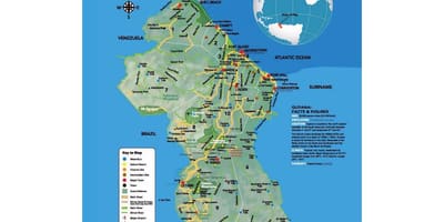 Peta dari peta yang menunjukkan bagaimana amerindians datang ke Guyana